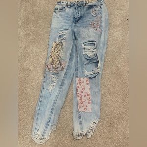Vintage almost famous floral patched distressed jeans
